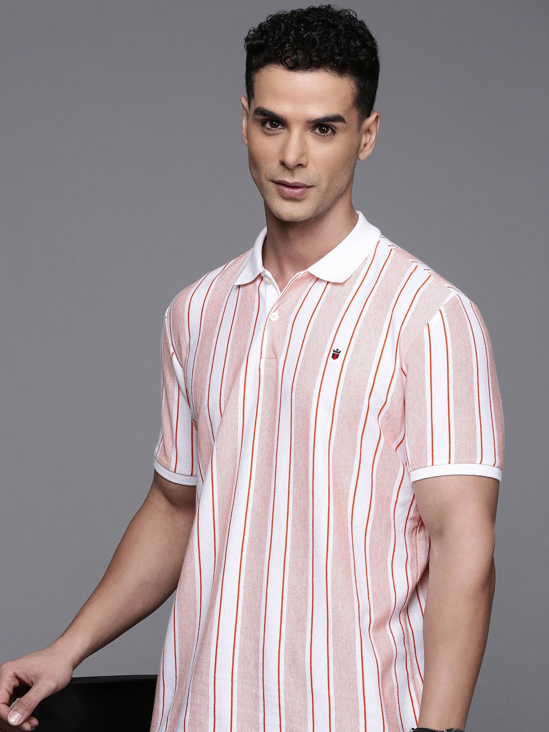 

Louis Philippe Sport Striped Polo Collar Slim Fit T-shirt, White
