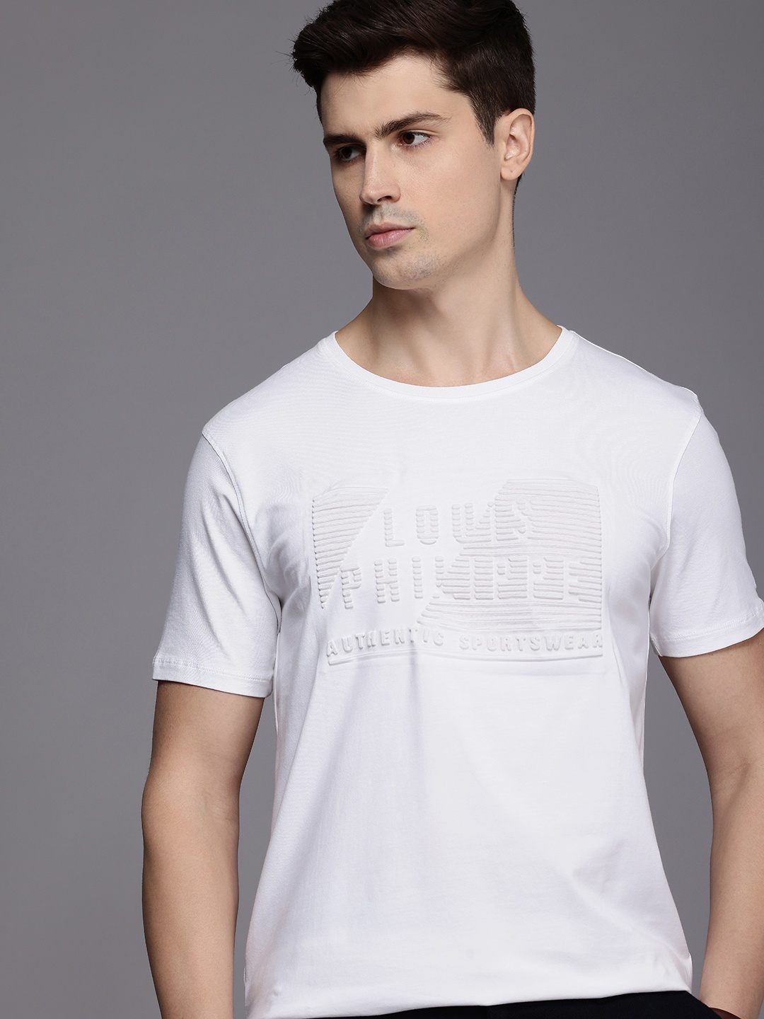 Louis Philippe Sport Embossed Effect Slim Fit T-shirt, White