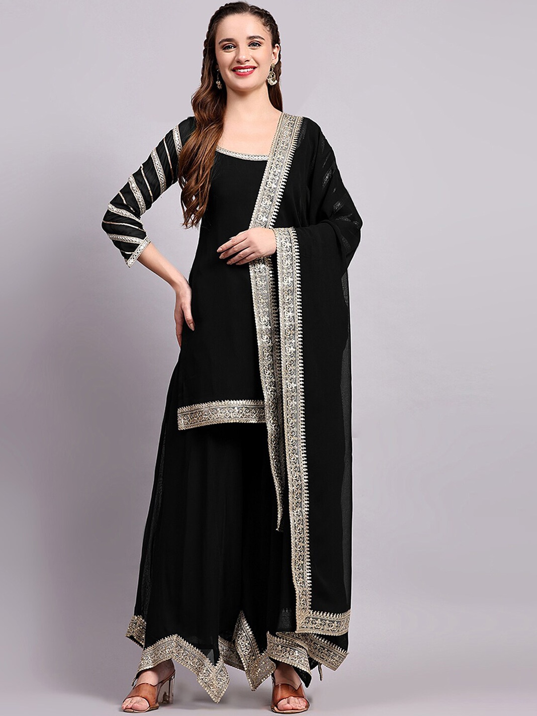 

Utsav Fashion Embroidered Pakistani Style Kurta With Palazzo & Dupatta, Black