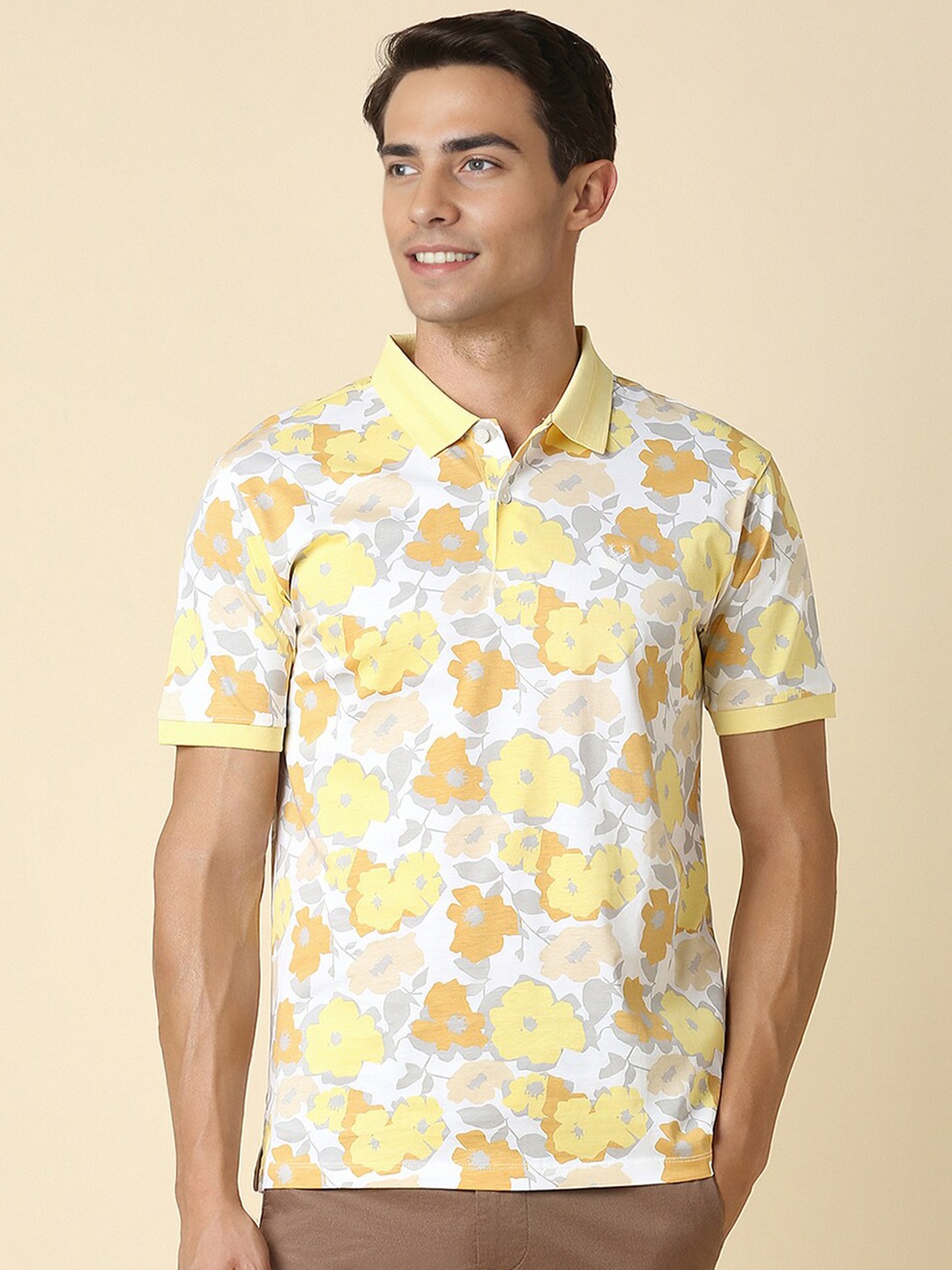 

Allen Solly Floral Printed Polo Collar Short Sleeves Cotton Regular T-shirt, White