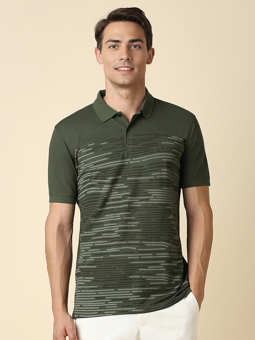 

Allen Solly Abstract Printed Polo Collar Cotton T-shirt, Olive