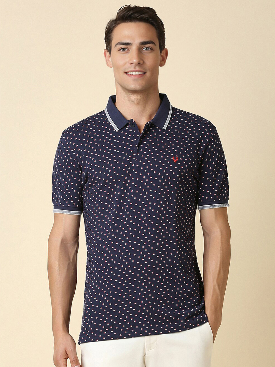 

Allen Solly Printed Polo Collar Cotton Regular Fit T-shirt, Navy blue