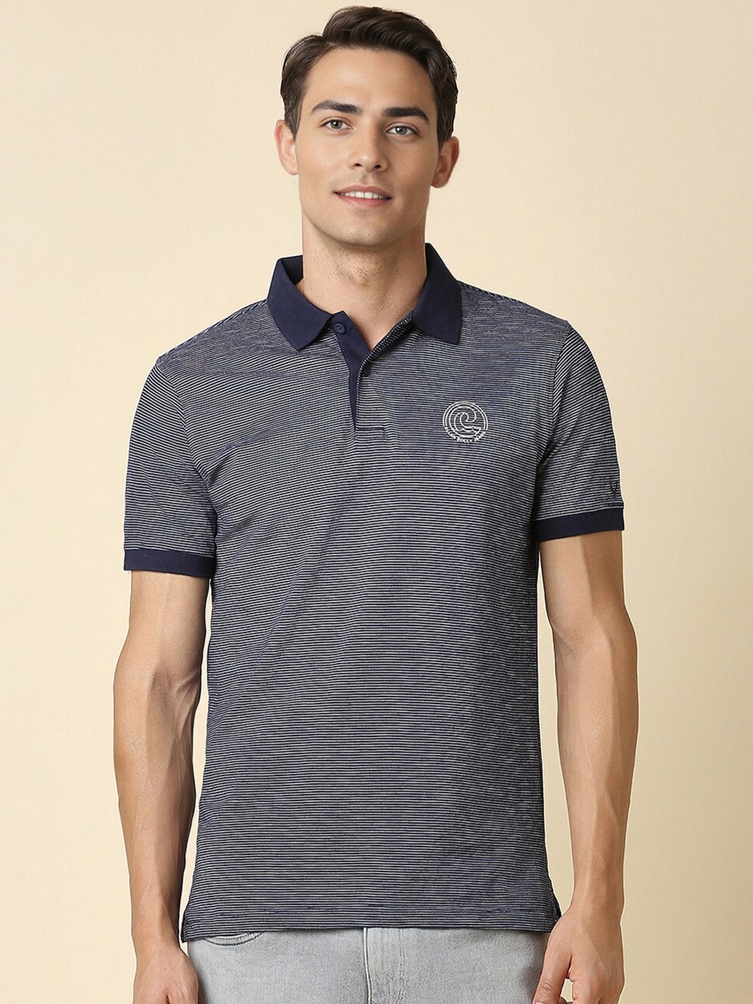 

Allen Solly Self Design Polo Collar Cotton T-shirt, Navy blue