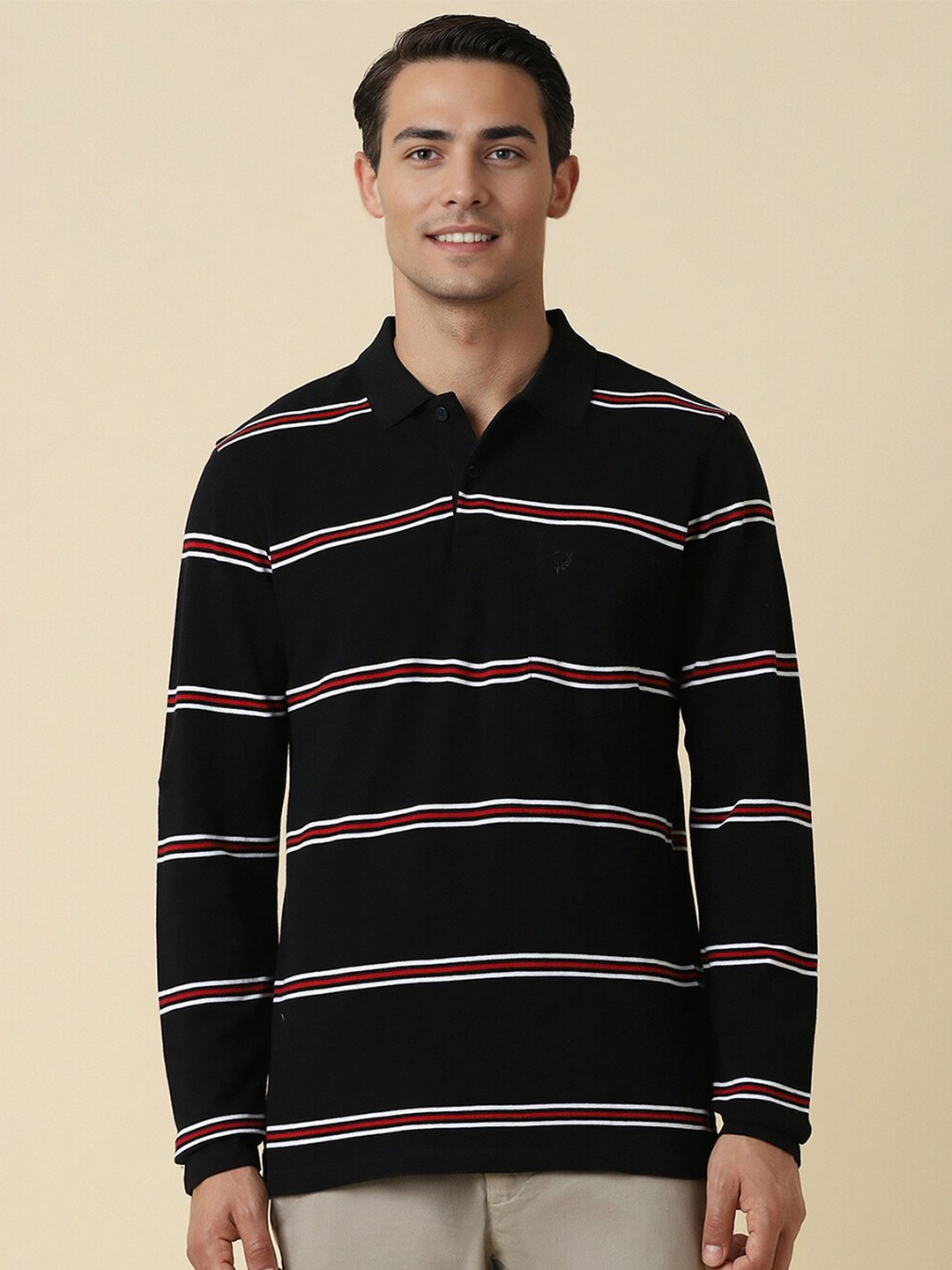 

Allen Solly Striped Polo Collar Cotton Regular Fit T-shirt, Black
