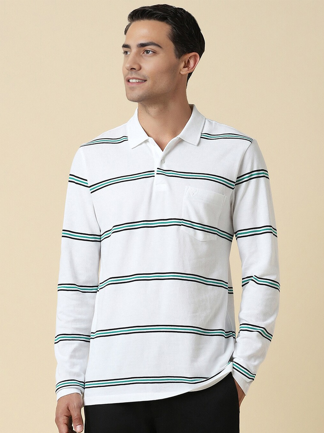 

Allen Solly Striped Polo Collar Cotton T-shirt, White