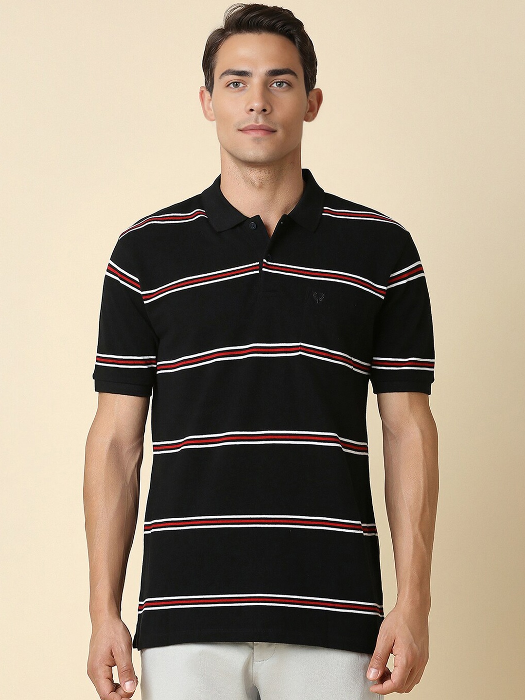 

Allen Solly Striped Polo Collar Cotton Regular Fit T-shirt, Black