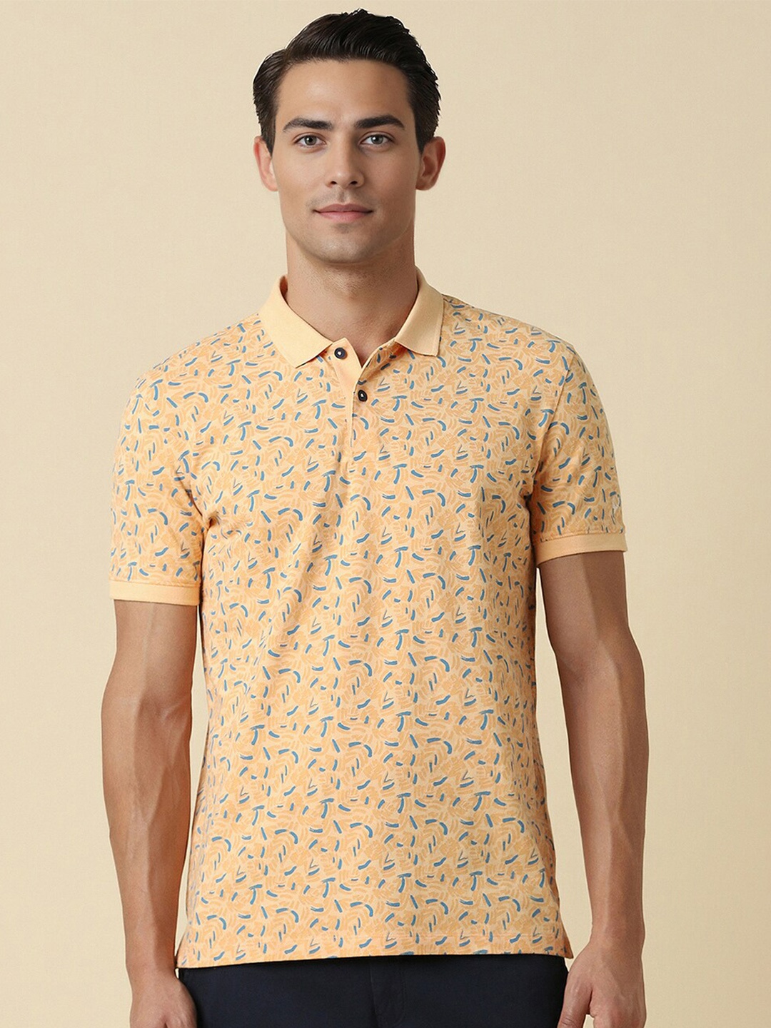 

Allen Solly Men Printed Polo Collar Cotton Regular Fit T-shirt, Peach