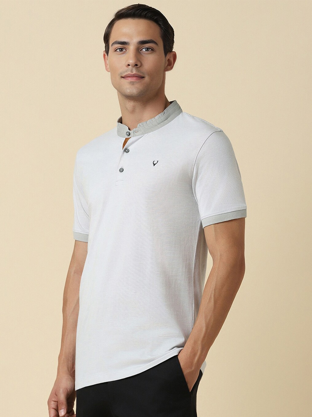 

Allen Solly Mandarin Collar Cotton Slim Fit T-shirt, Grey