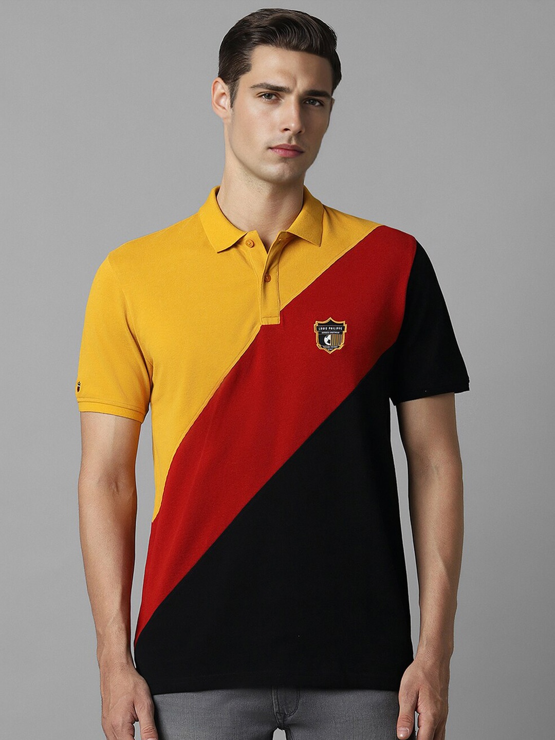 

Louis Philippe Sport Colourblocked Polo Collar Slim Fit Pure Cotton T-shirt, Yellow