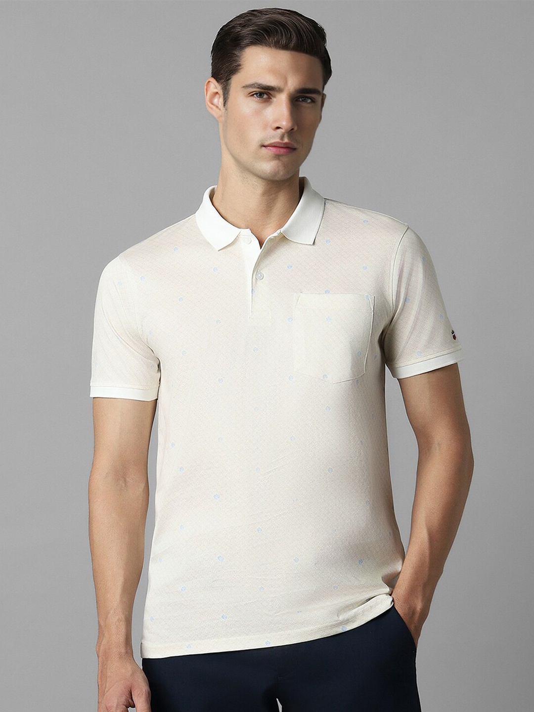 

Louis Philippe Sport Self Design Polo Collar Pure Cotton Slim Fit T-shirt, Cream