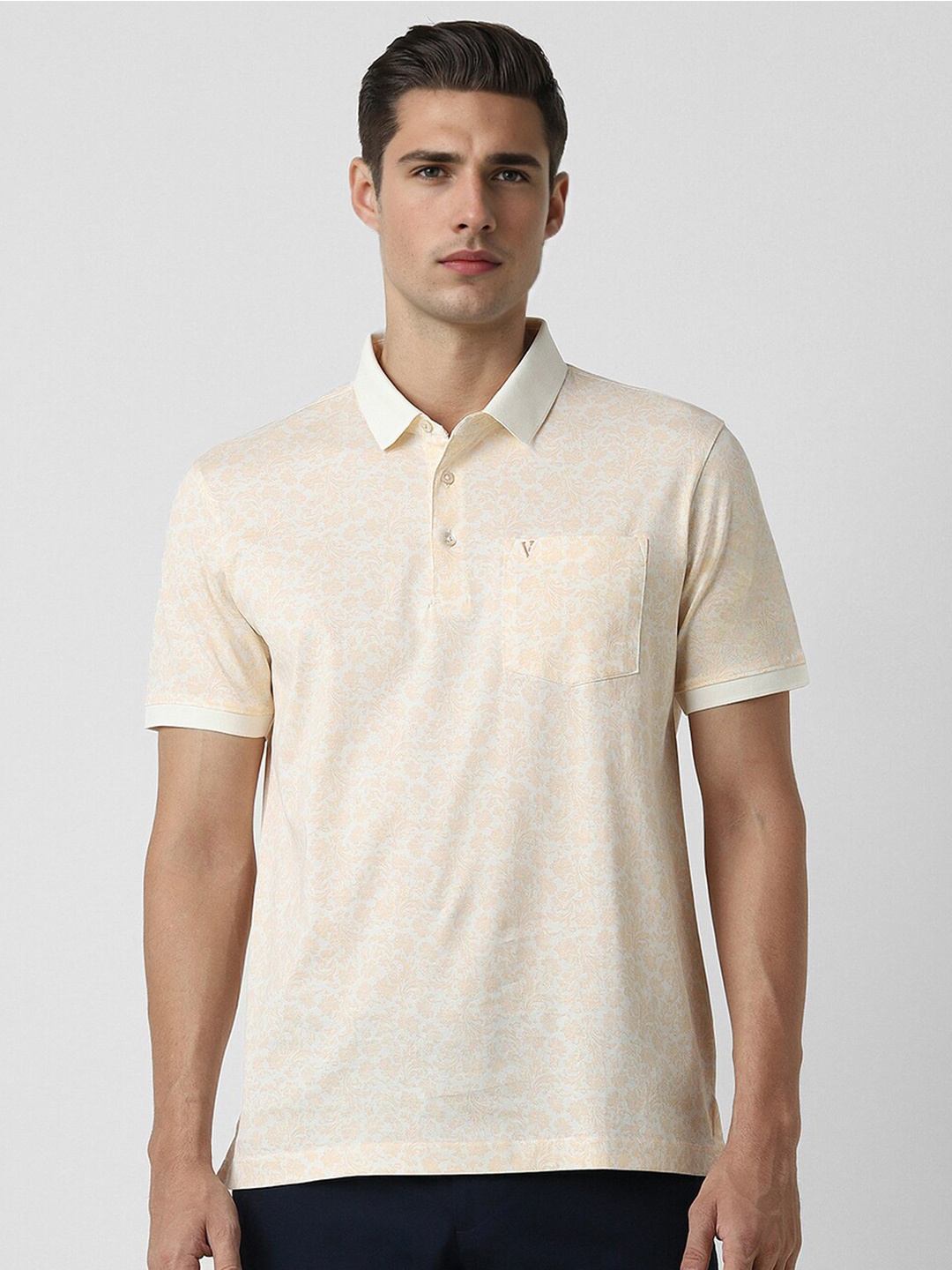 

Van Heusen Floral Printed Polo Collar Pockets Cotton T-shirt, Beige