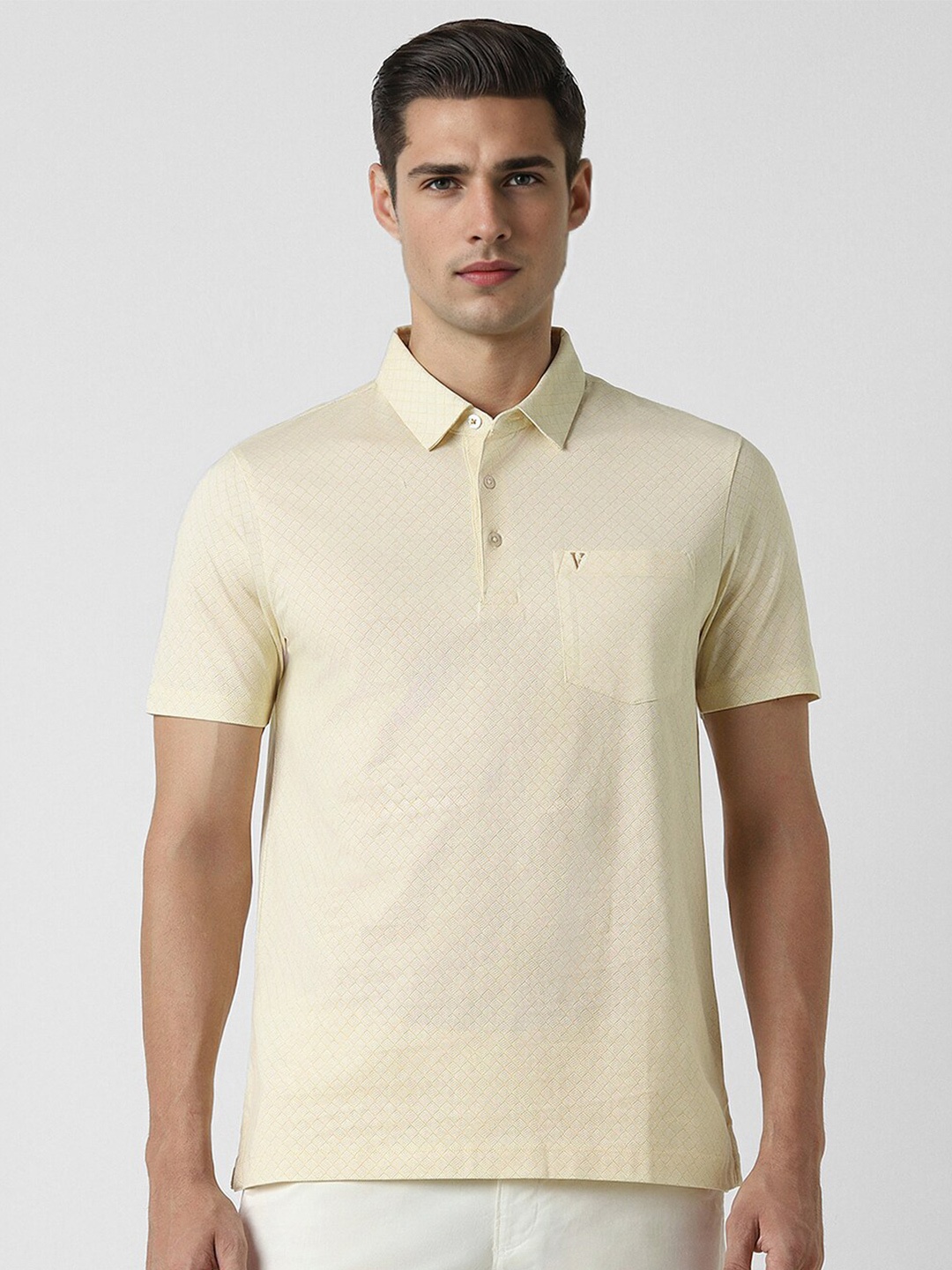 

Van Heusen Geometric Printed Polo Collar Pockets Cotton T-shirt, Beige