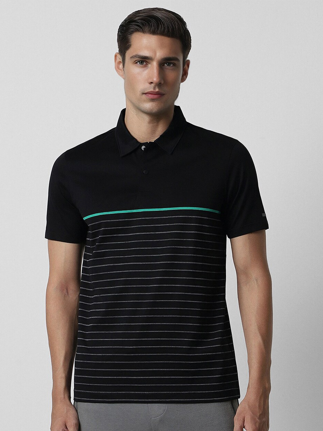 

Van Heusen Striped Polo Collar T-shirt, Black