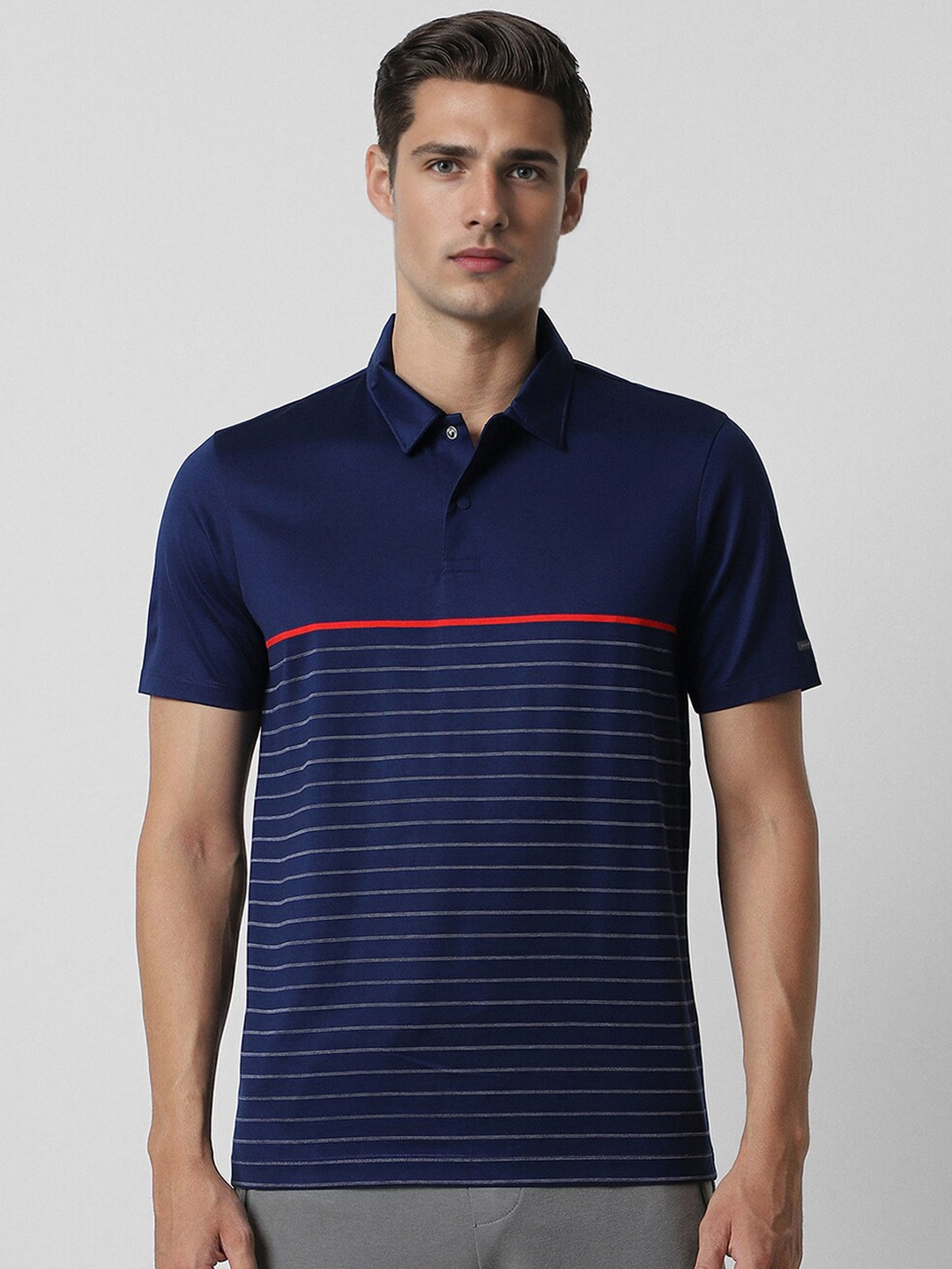 

Van Heusen Striped Polo Collar Pure Cotton T-Shirt, Navy blue
