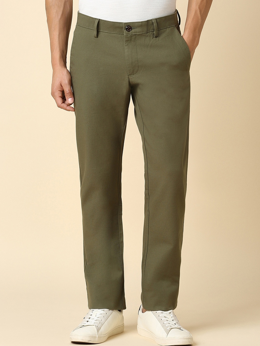 

Allen Solly Men Mid-Rise Slim Fit Casual Trousers, Olive