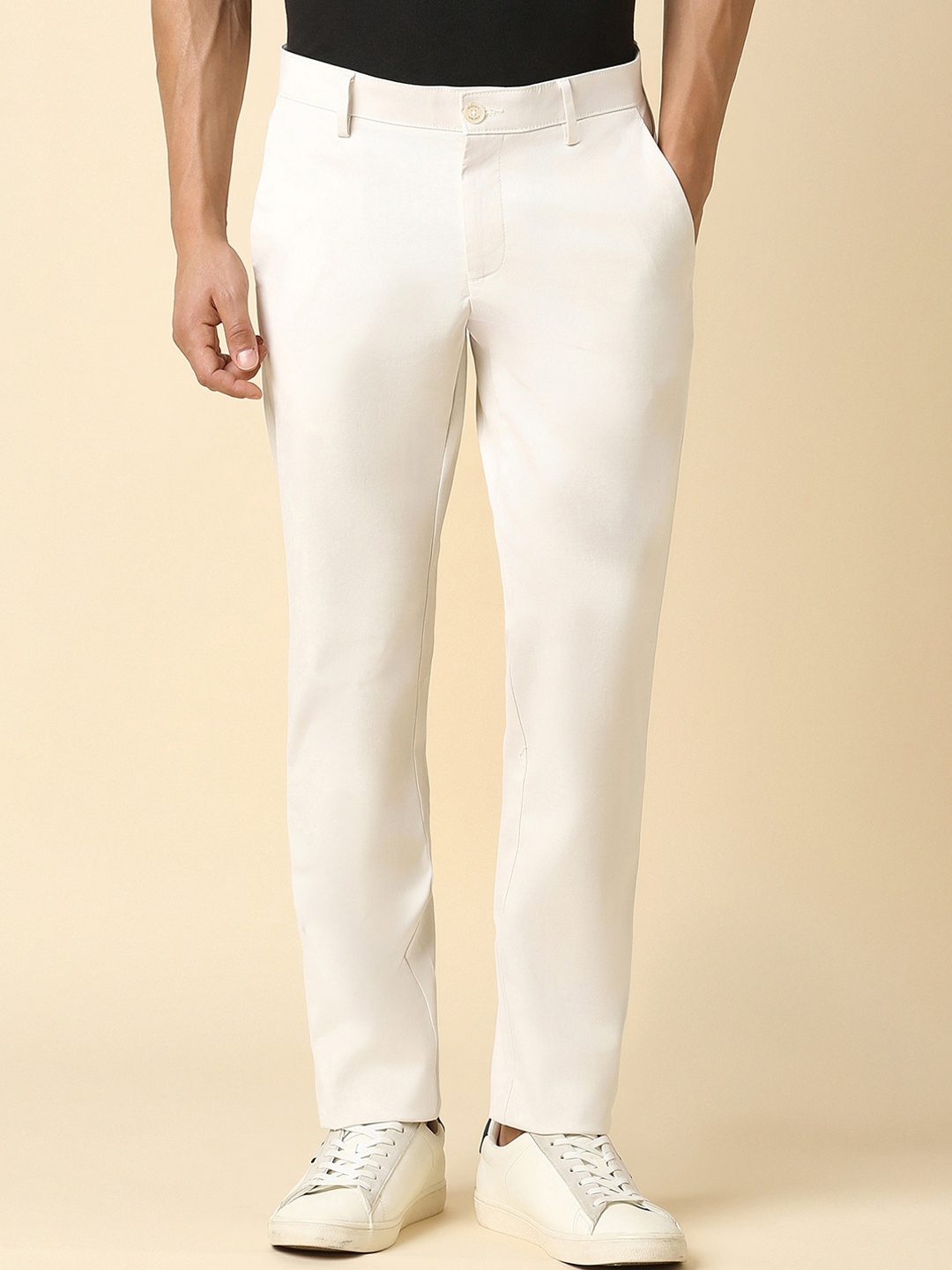 

Allen Solly Men Mid-Rise Slim Fit Cotton Trousers, Cream