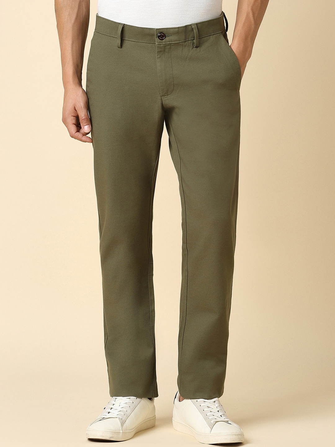 

Allen Solly Men Mid-Rise Slim Fit Trousers, Olive