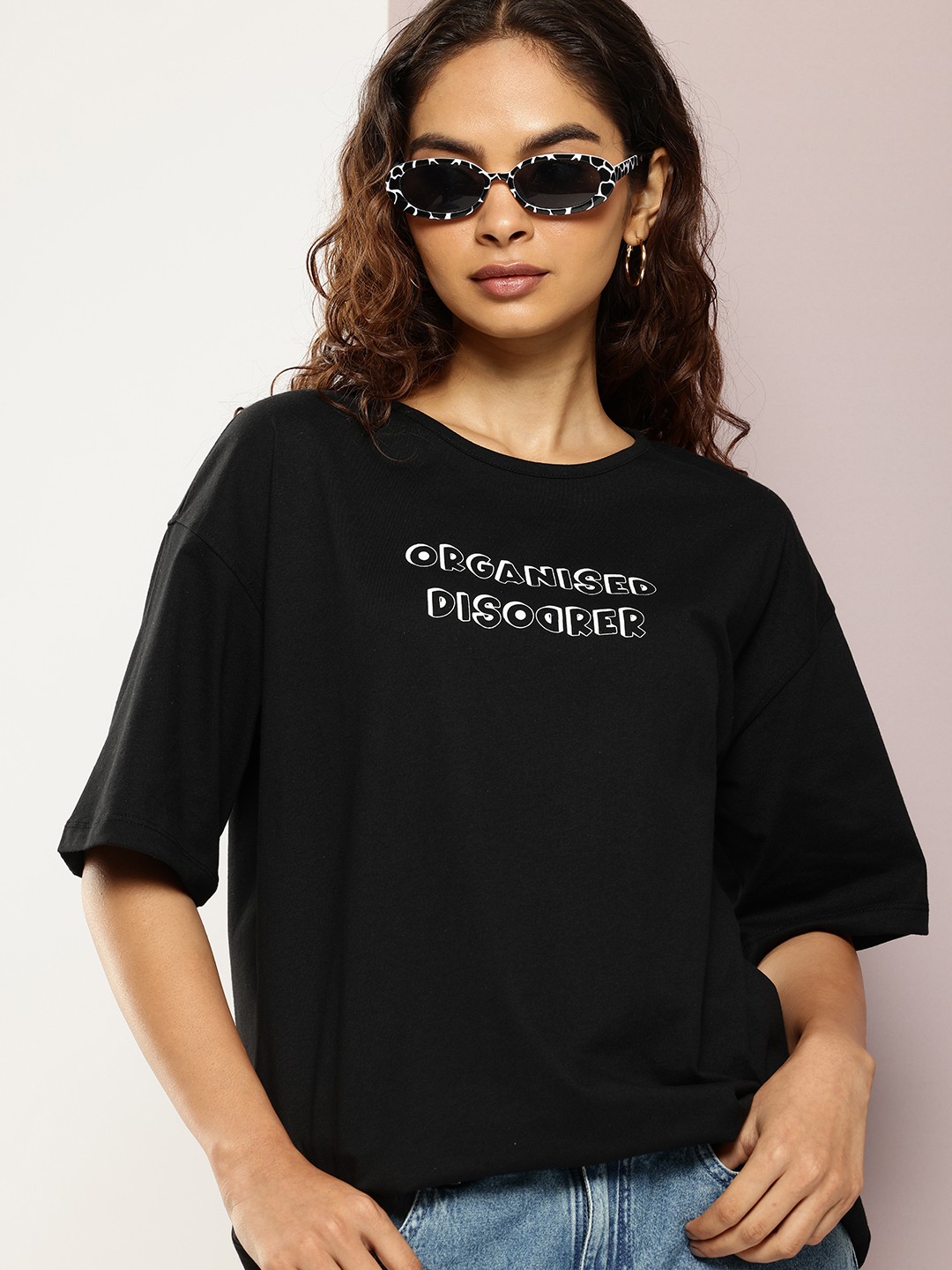 

Kook N Keech Women Typography Printed Pure Cotton Oversized T-shirt, Black