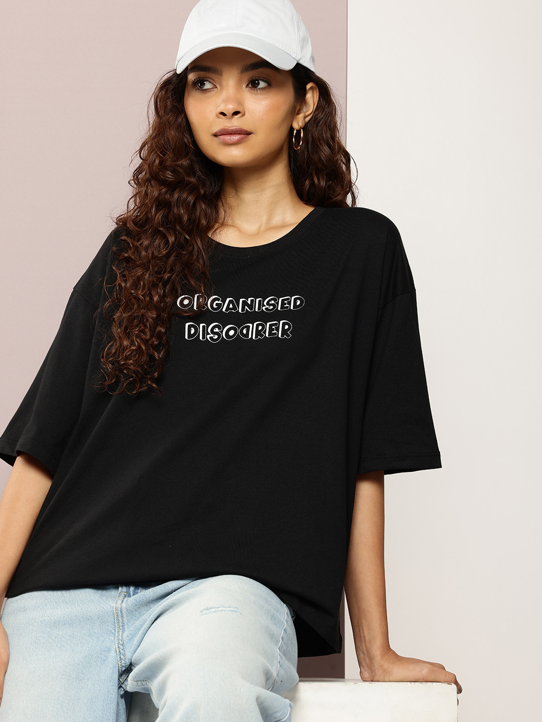 

Kook N Keech Women Solid Pure Cotton Oversized T-shirt, Black