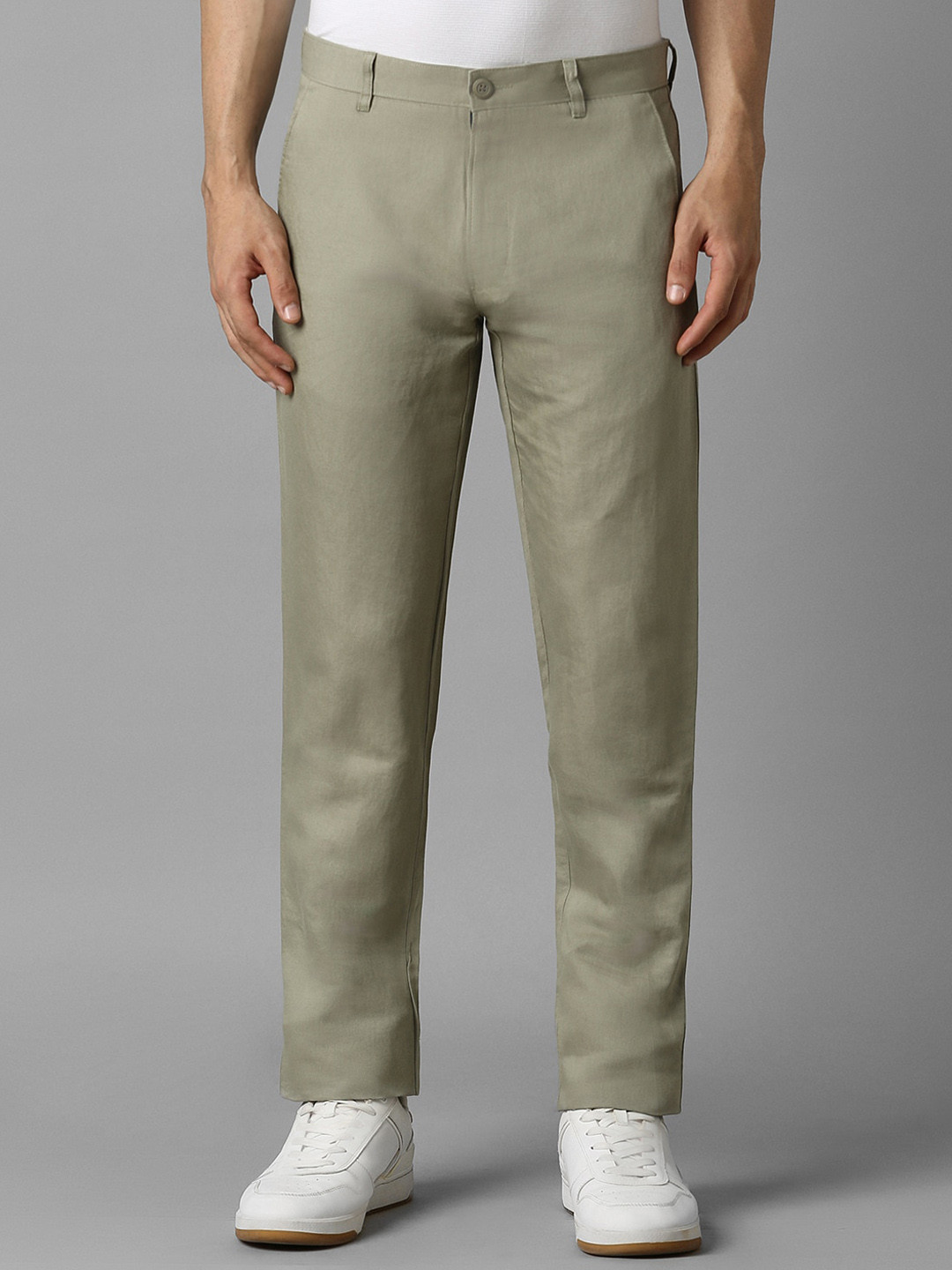 

Louis Philippe Sport Men Slim Fit Mid Rise Linen Trousers, Olive