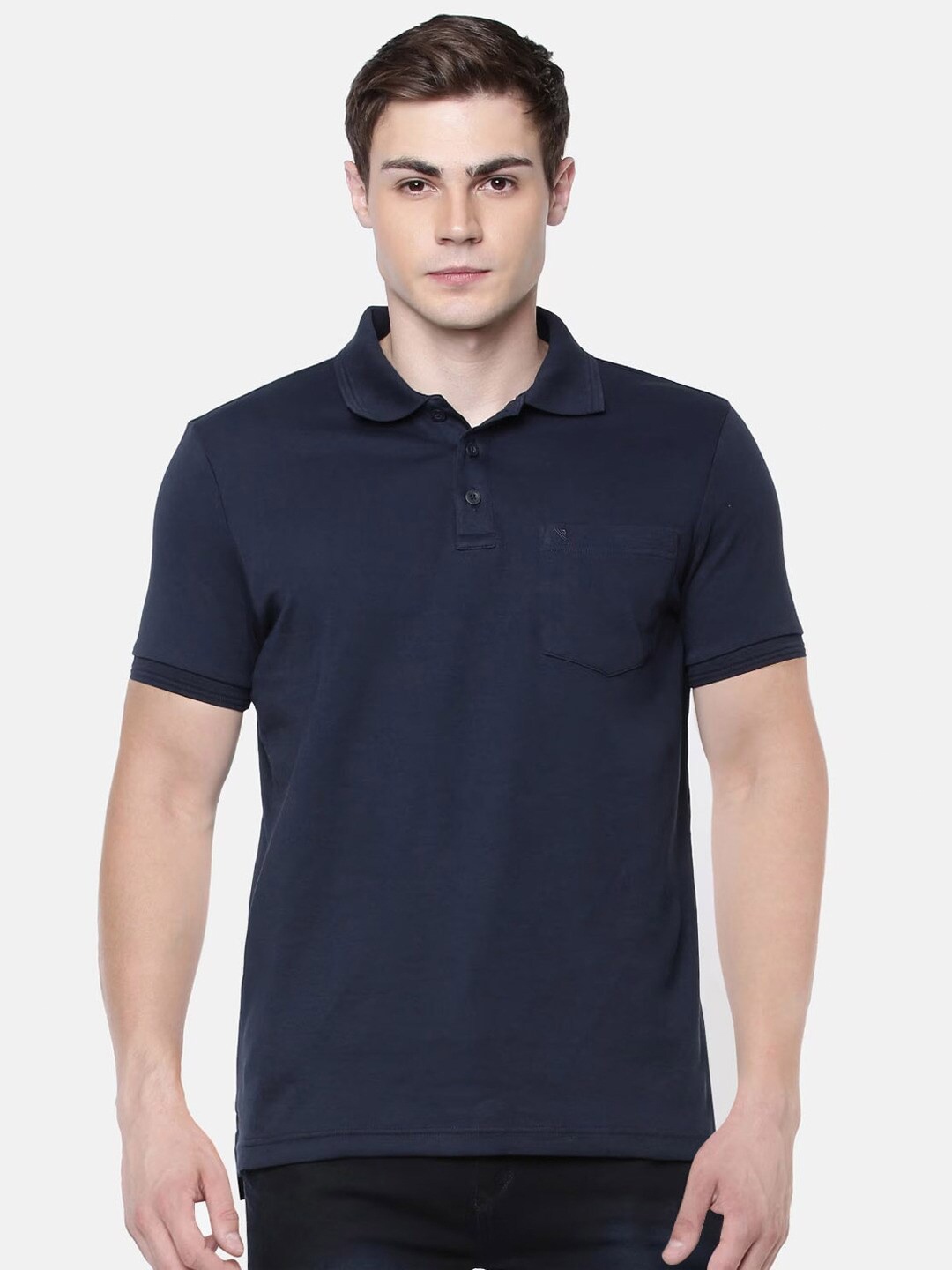 

Ramraj Men Polo Collar Pure Cotton Regular Fit T-shirt with pocket, Navy blue