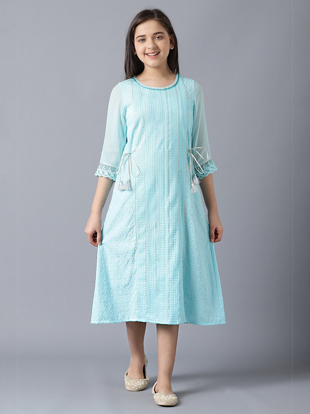 

AURELIA Girls Striped A-Line Midi Dress, Blue