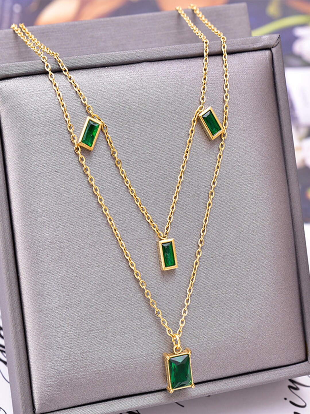 

FIMBUL Gold-Plated Stainless Steel Stone-Studded Layered Necklace