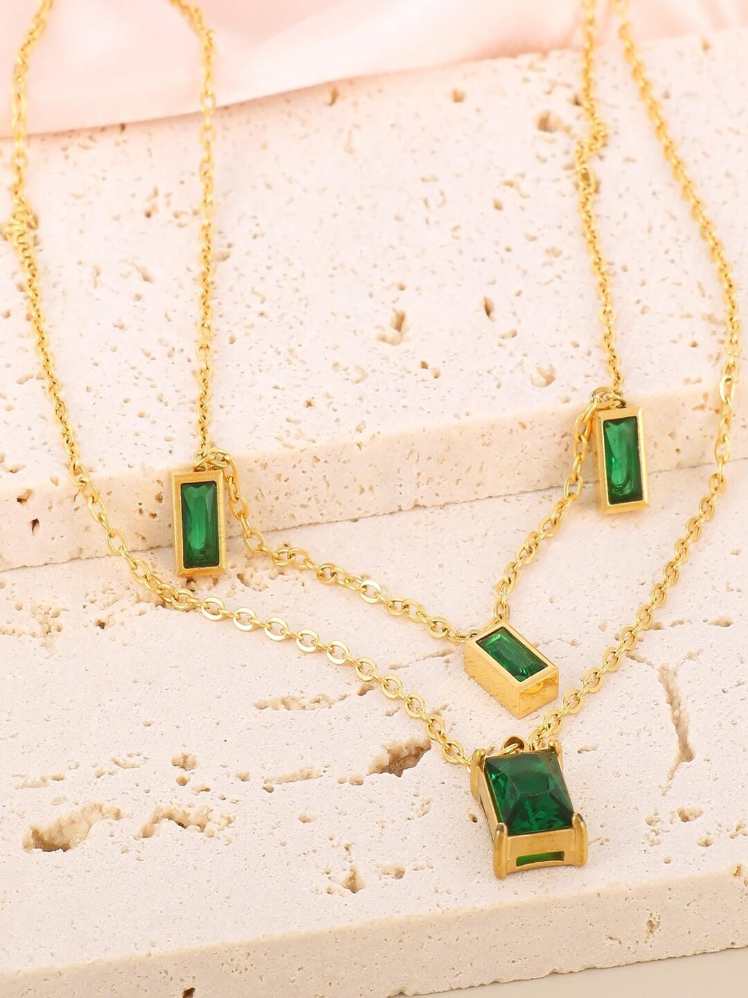 

FIMBUL Gold-Plated Stainless Steel Stone-Studded Layered Necklace