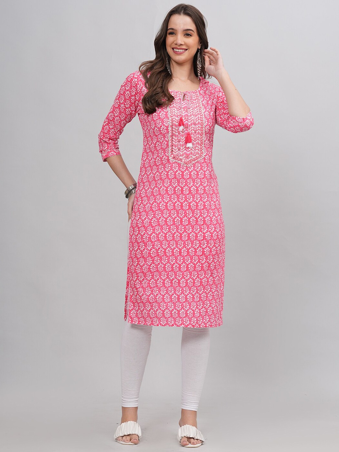 

JC4U Ethnic Motifs Printed Pure Cotton Kurta, Pink