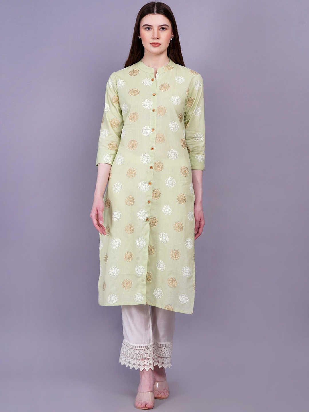 

JC4U Ethnic Motifs Printed Pure Cotton Kurta, Green