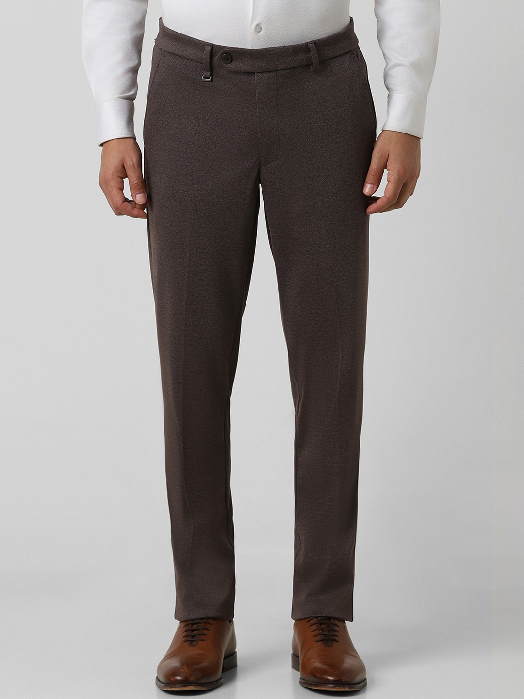 

Van Heusen Men Textured Slim Fit Mid-Rise Formal Trousers, Brown