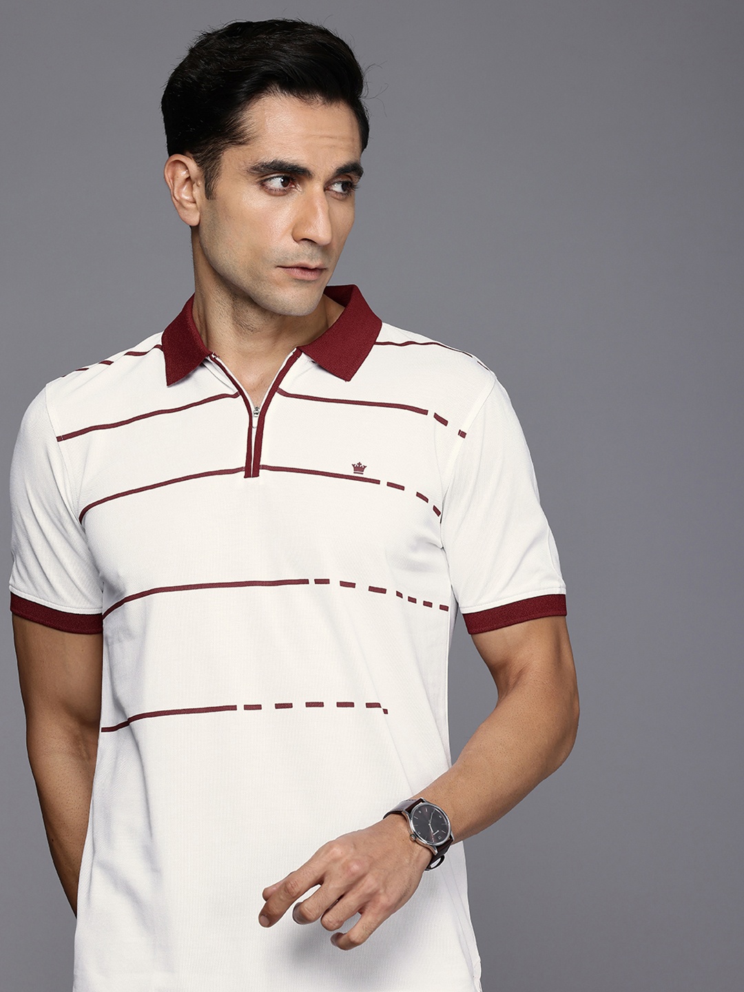 

Louis Philippe Striped Polo Collar T-shirt, White