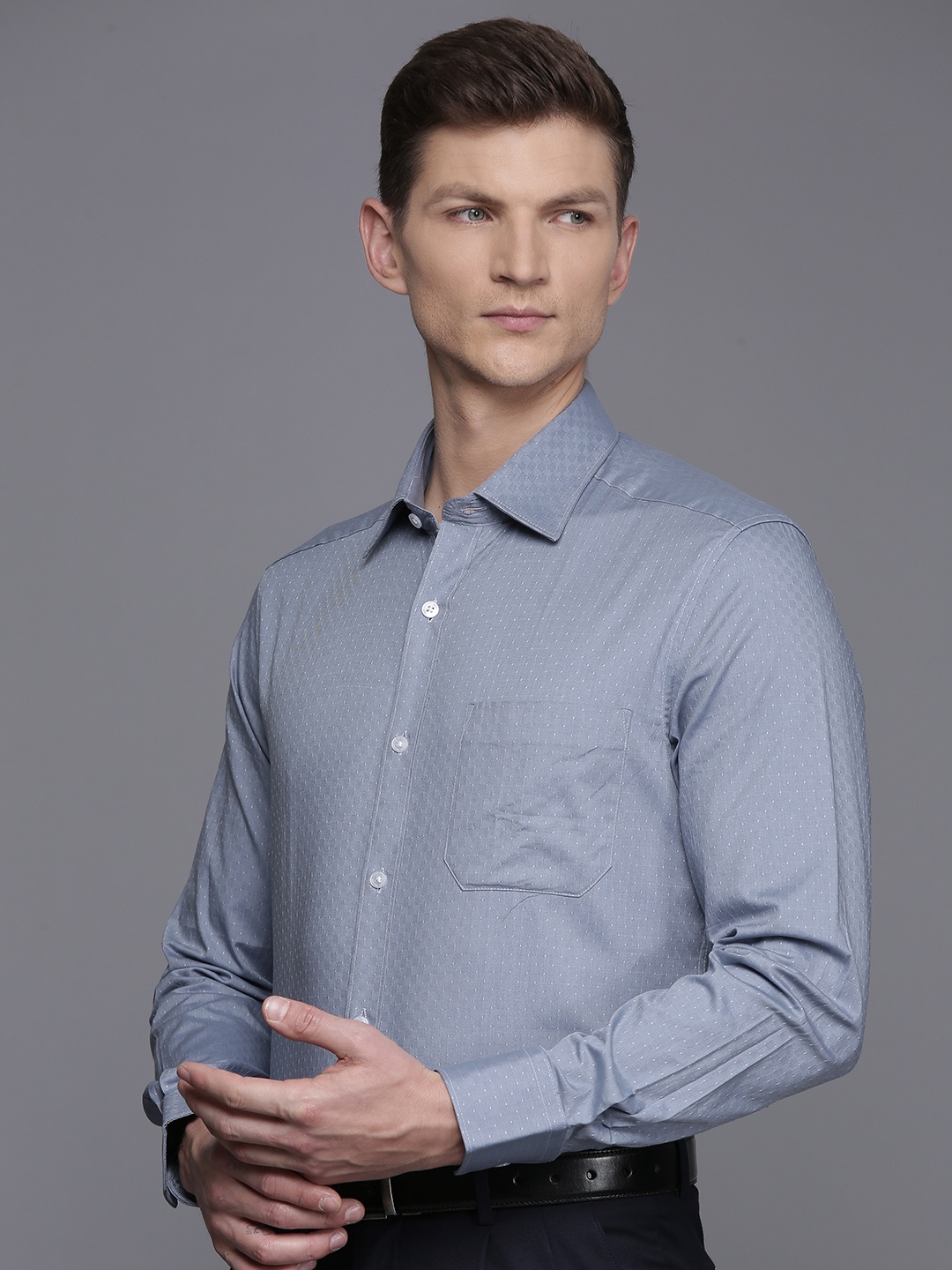 

Louis Philippe Pure Cotton Self Design Classic Fit Opaque Formal Shirt, Grey