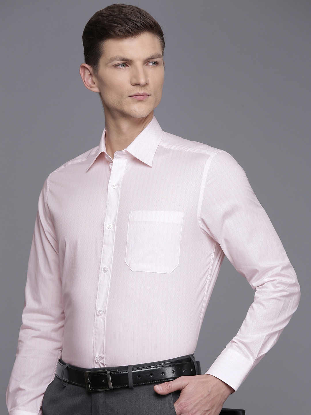 

Louis Philippe Pure Cotton Classic Fit Striped Formal Shirt, Peach
