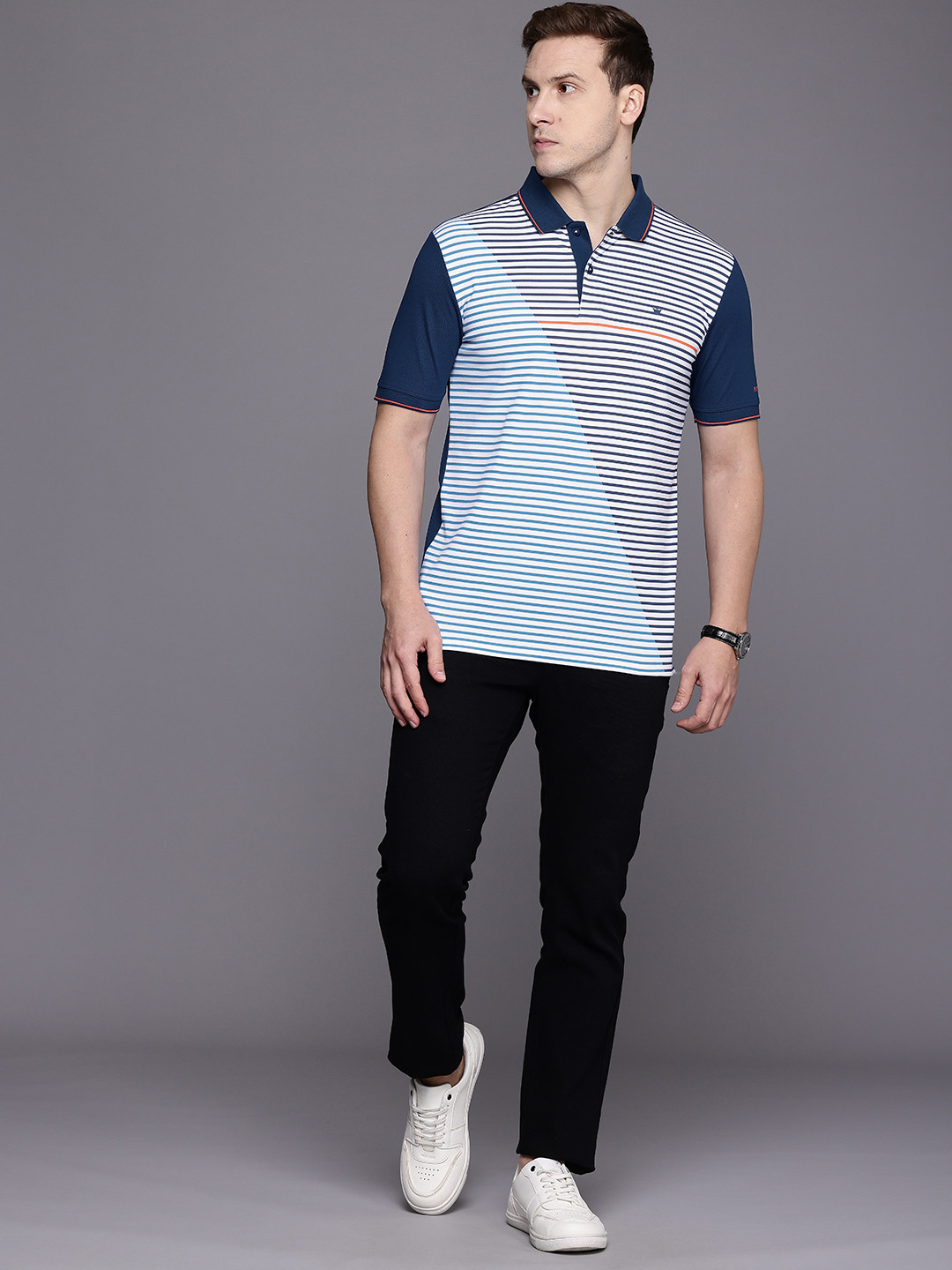 

Louis Philippe Striped Polo Collar T-shirt, White