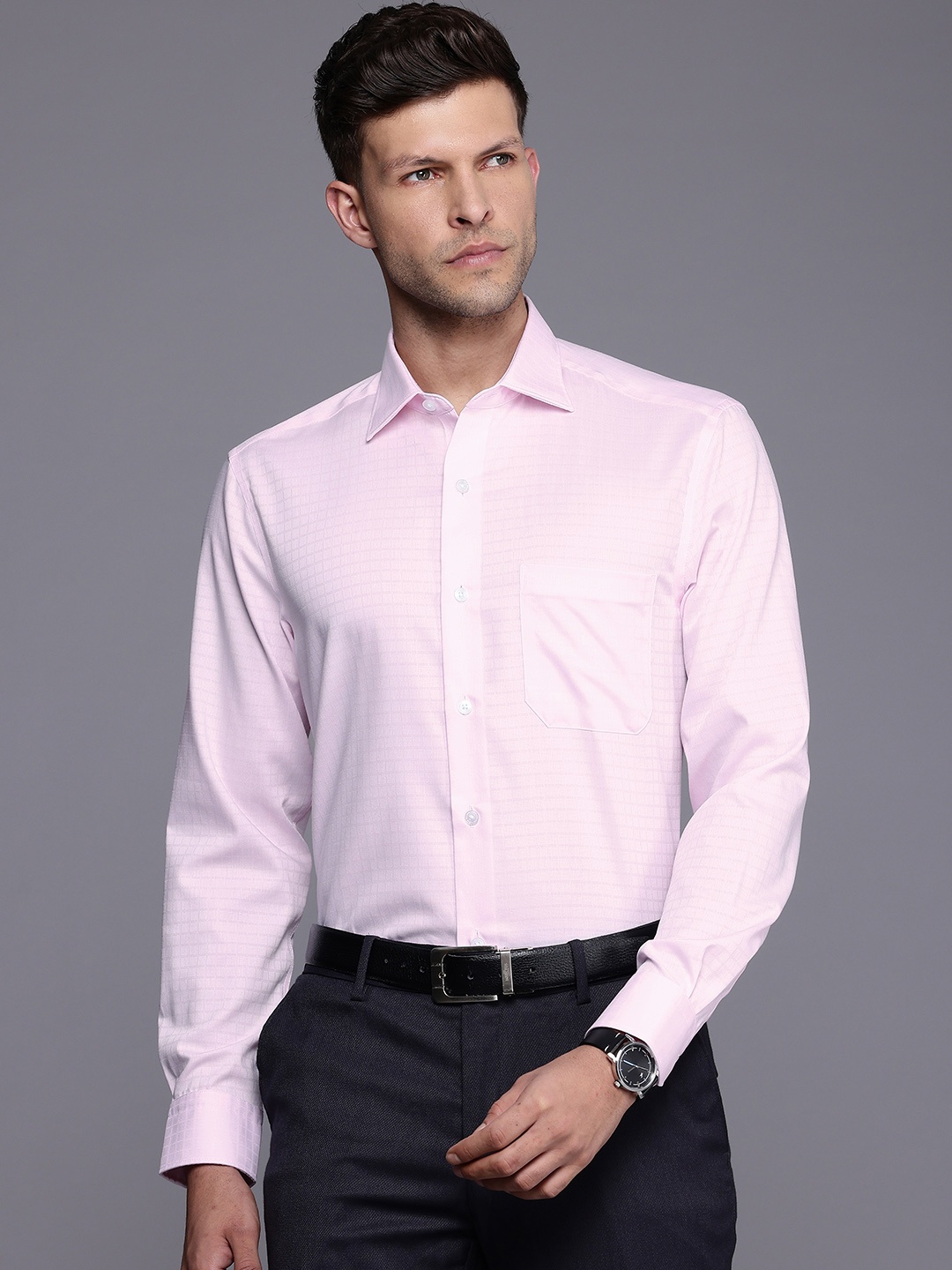 

Louis Philippe Pure Cotton Self Checked Classic Fit Opaque Formal Shirt, Pink