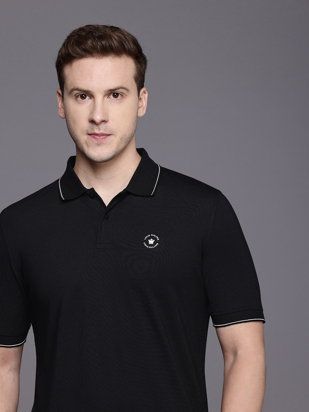

Louis Philippe Solid Polo Collar Casual T-shirt, Black