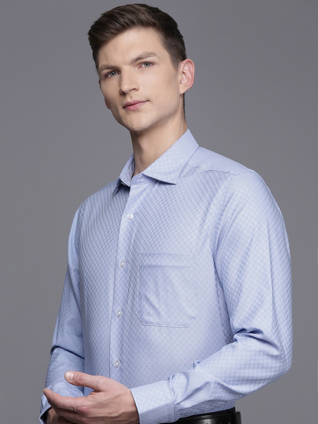 

Louis Philippe Classic Textured Pure Cotton Formal Shirt, Blue