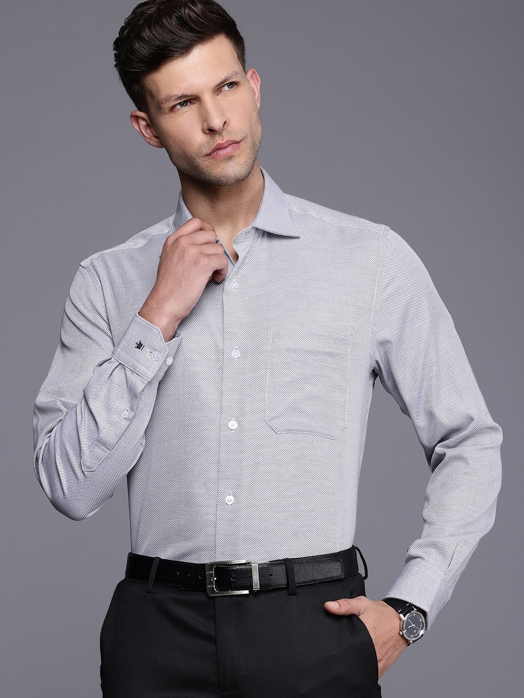 

Louis Philippe Self Design Classic Fit Pure Cotton Formal Shirt, Grey