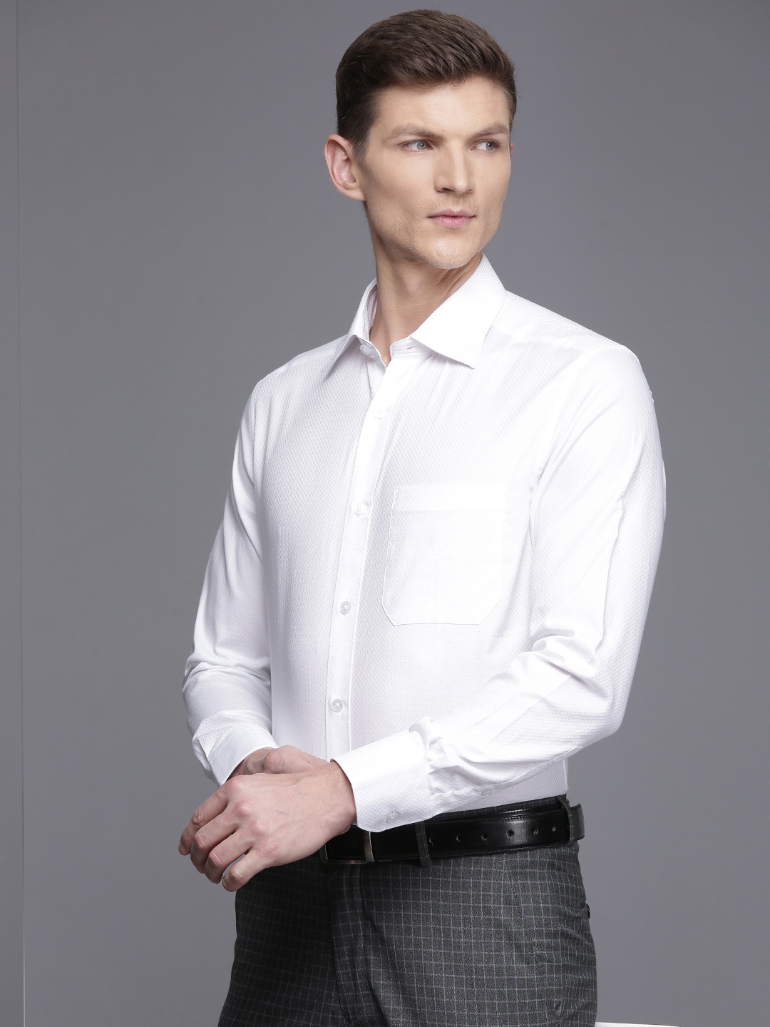 

Louis Philippe Pure Cotton Self Design Classic Fit Textured Formal Shirt, White