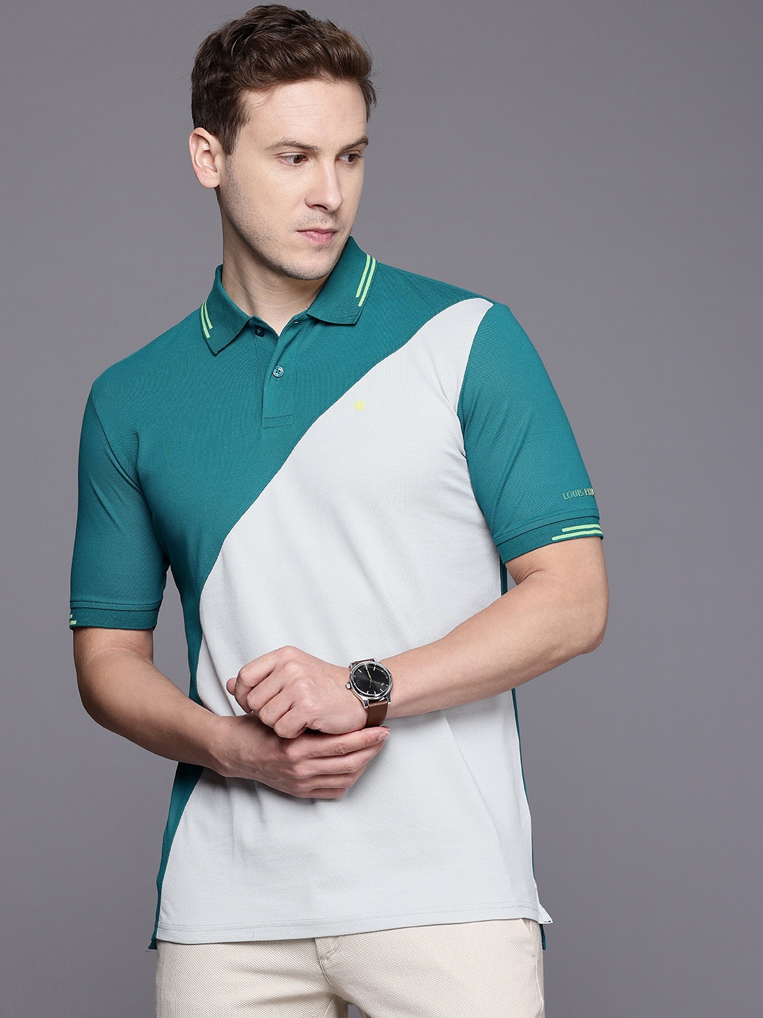 

Louis Philippe Colourblocked Polo Collar Casual T-shirt, Green