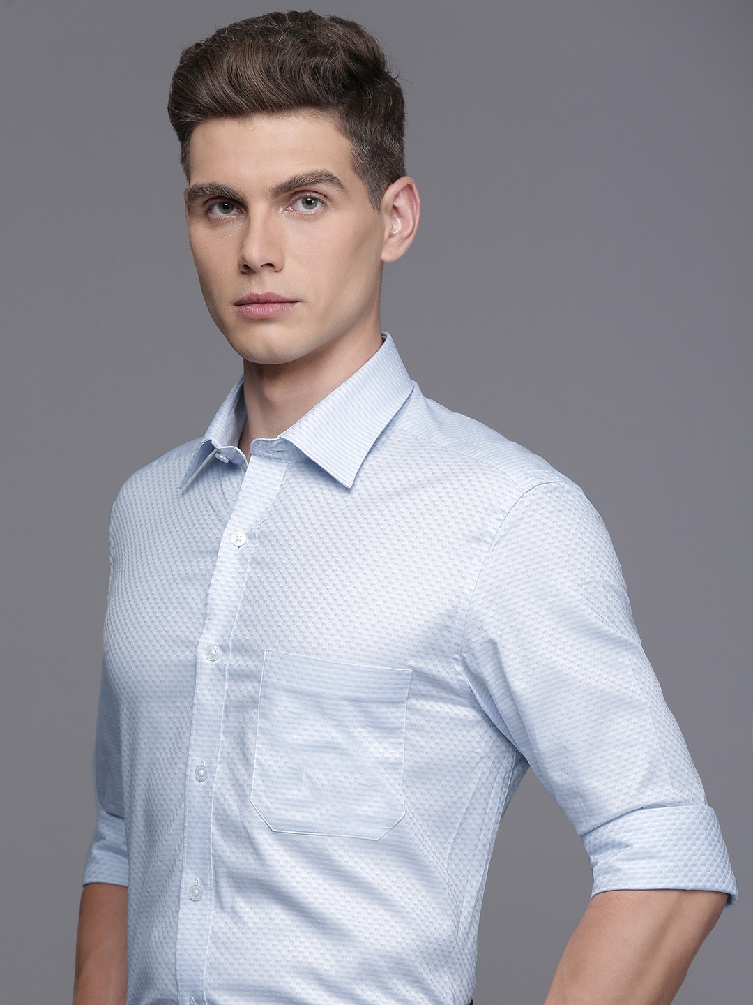 

Louis Philippe Pure Cotton Self Design Textured Classic Opaque Formal Shirt, Blue