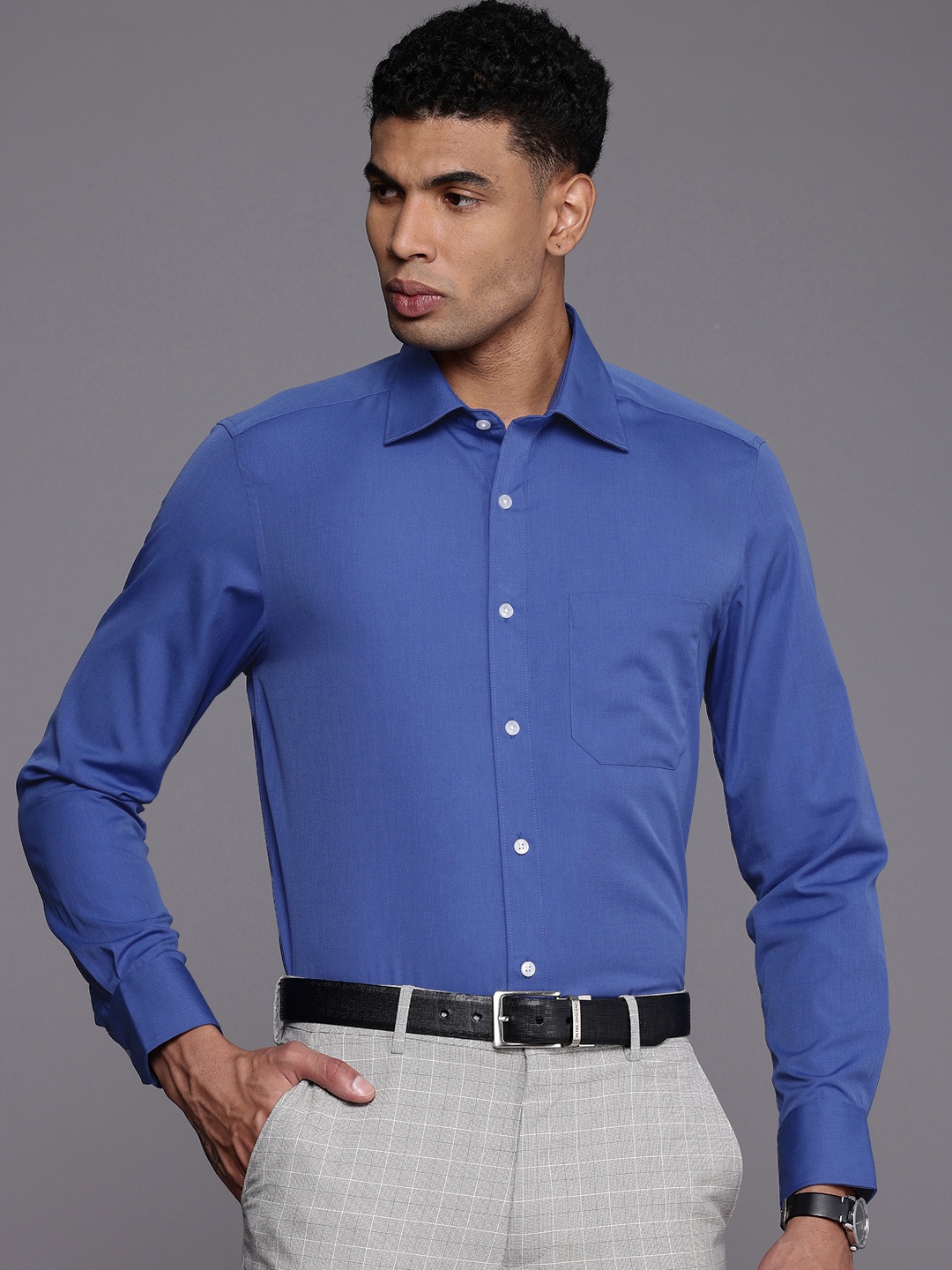

Louis Philippe Pure Cotton Classic Fit Opaque Formal Shirt, Blue
