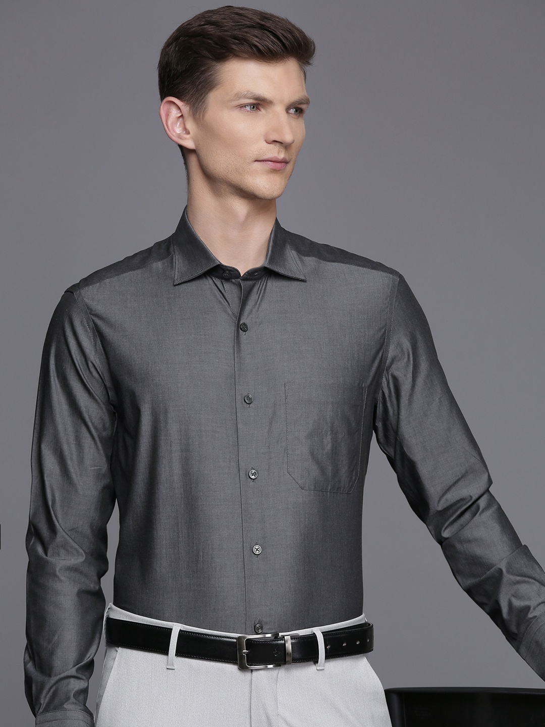 

Louis Philippe Pure Cotton Classic Fit Opaque Formal Shirt, Grey