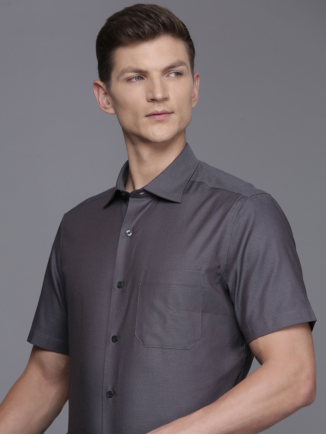 

Louis Philippe Pure Cotton Self Design Textured Classic Opaque Formal Shirt, Grey