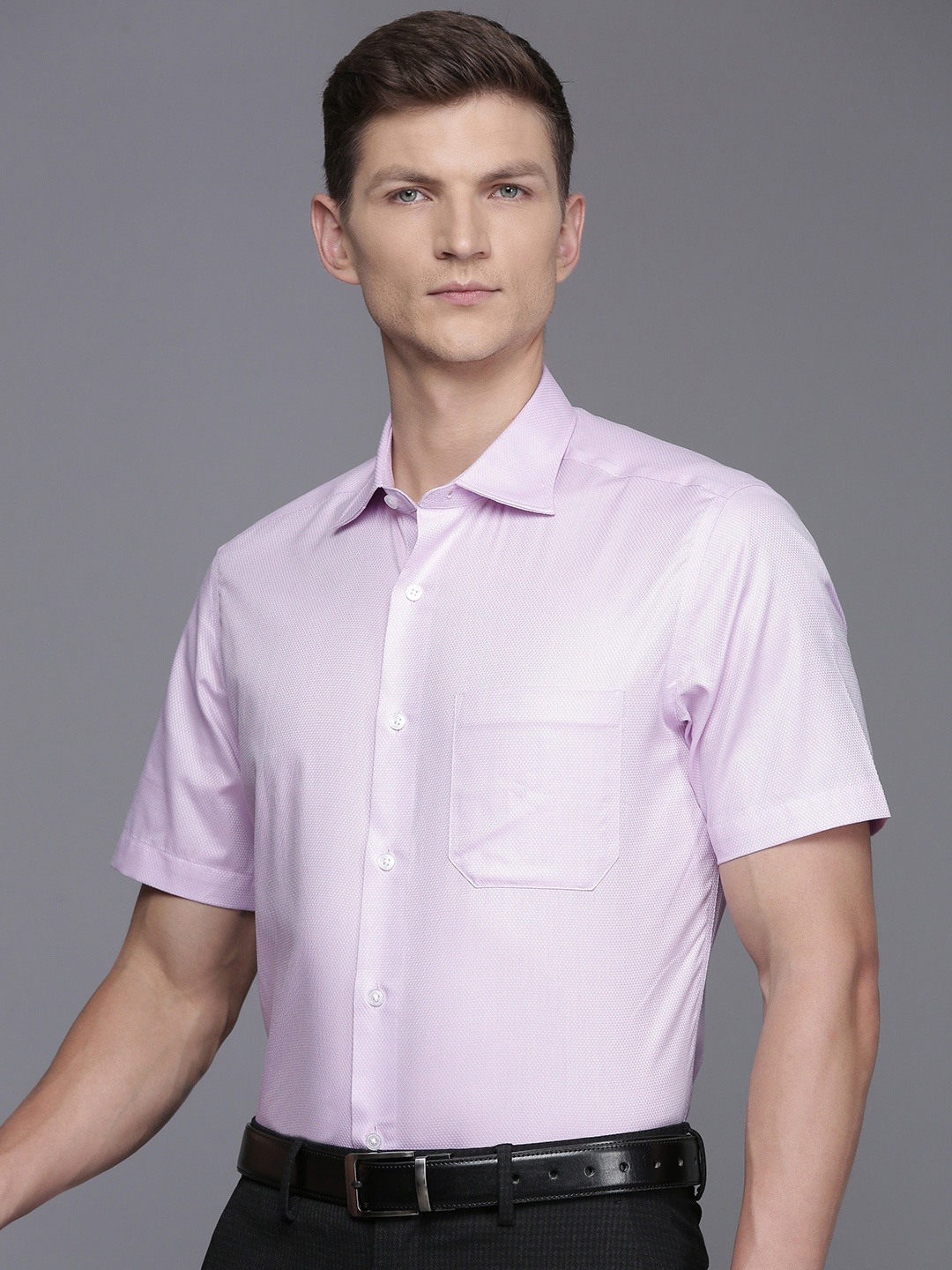 

Louis Philippe Pure Cotton Self Design Classic Fit Textured Formal Shirt, Lavender