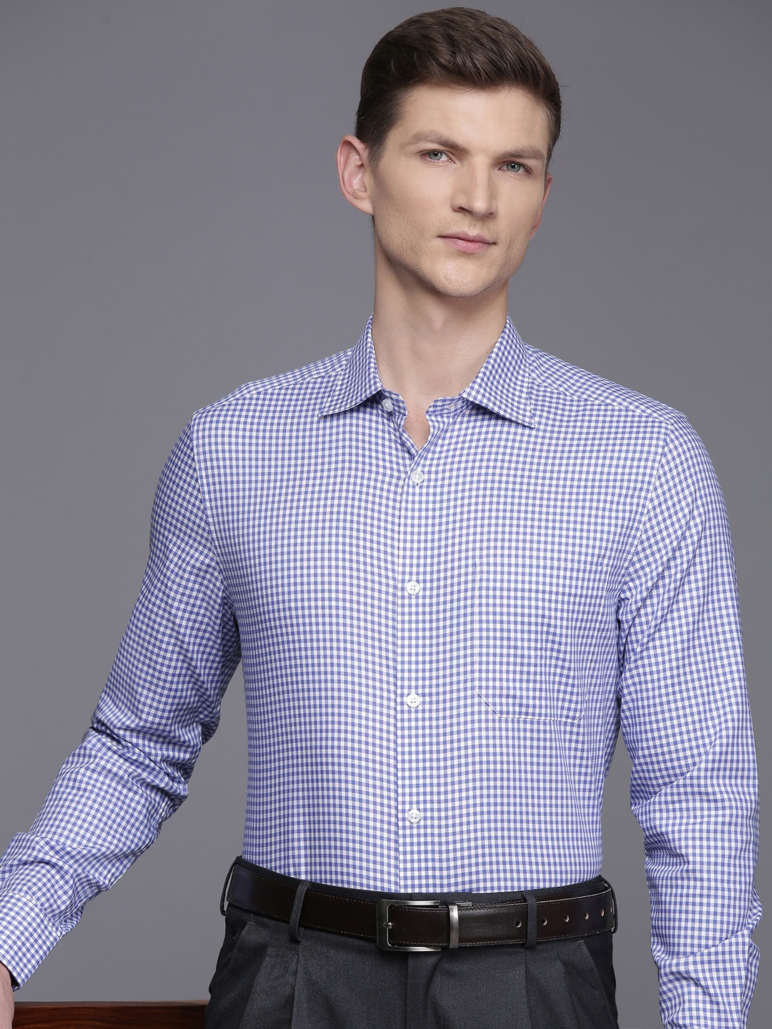 

Louis Philippe Pure Cotton Classic Fit Gingham Checks Opaque Formal Shirt, Blue