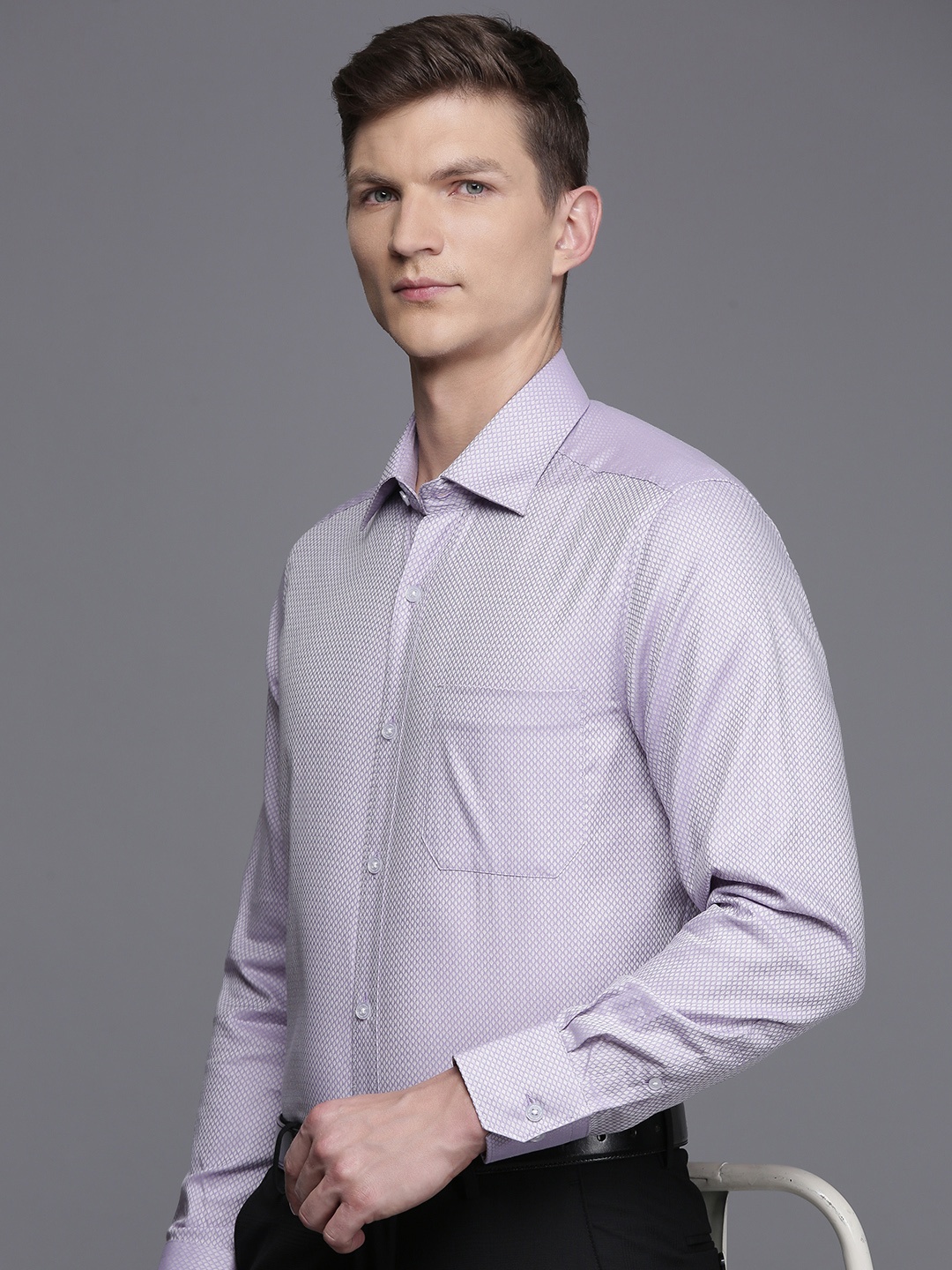 

Louis Philippe Pure Cotton Self Design Classic Fit Textured Formal Shirt, Lavender