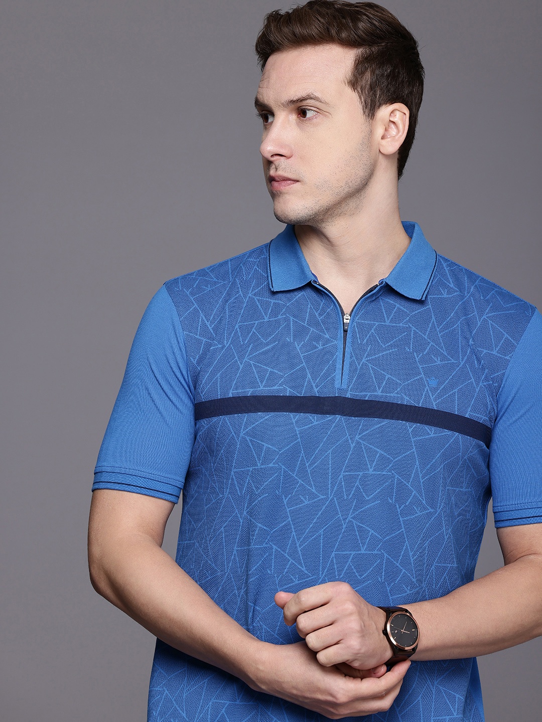 

Louis Philippe Geometric Printed Polo Collar Casual T-shirt, Blue