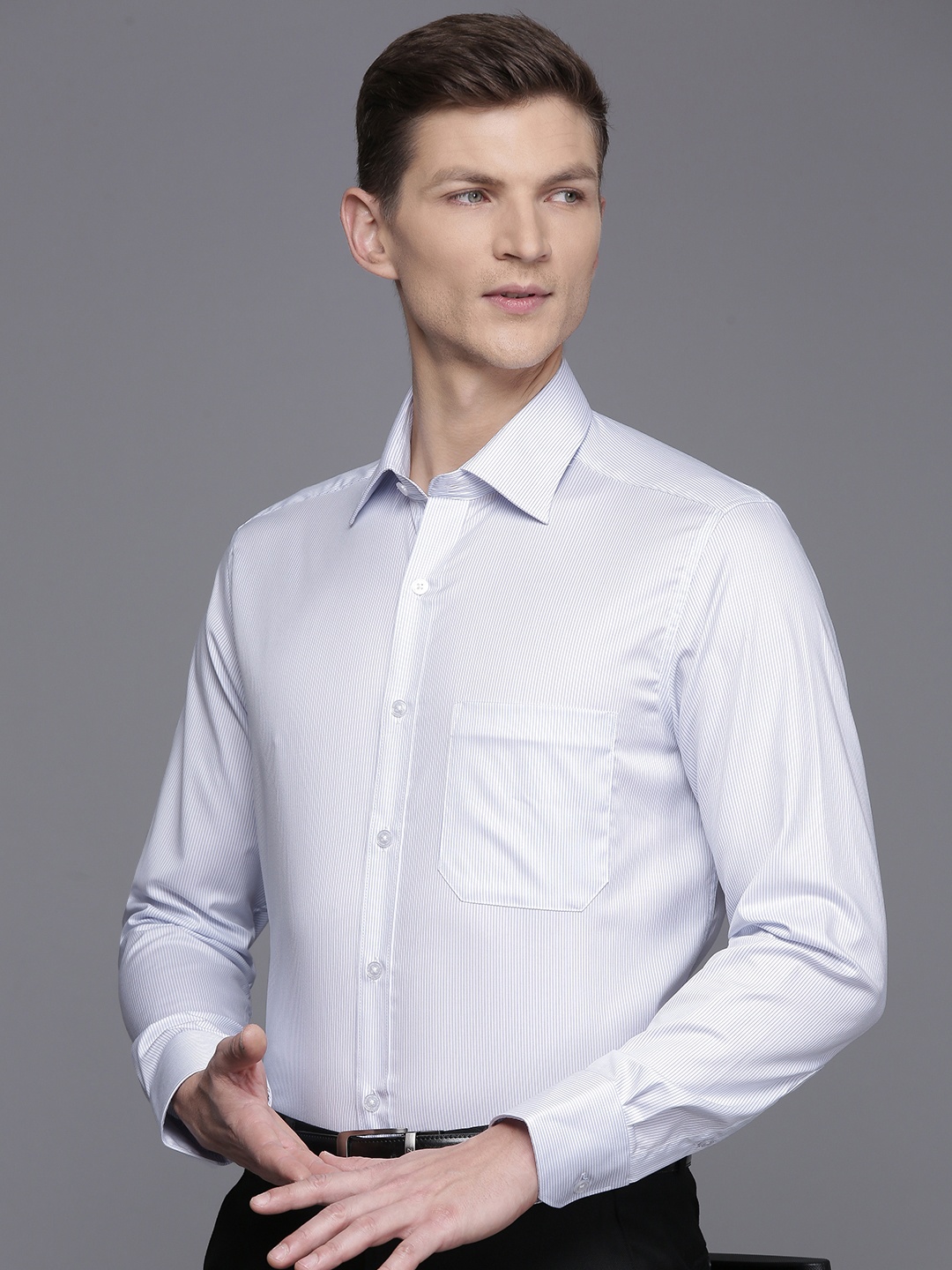 

Louis Philippe Pure Cotton Classic Opaque Striped Formal Shirt, White